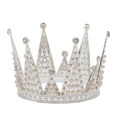 CORONA METALLO ARGENTO PERLE D10X8CM